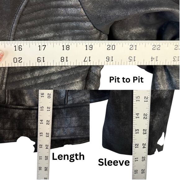 New Guess Metallic Faux Leather Fur Quilted Moto Biker Full Zip Jacket Sz Large - Picture 6 of 11